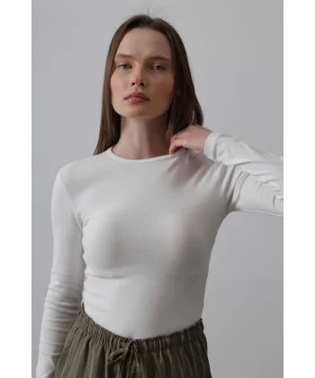 Uzun Kol Crop Top - Ekru