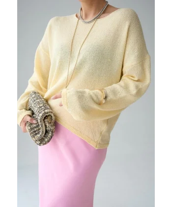 Uzun Kol Düz Kazak - Açık Sarı