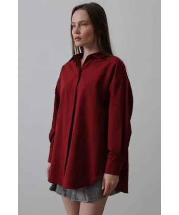 Uzun Kol Gömlek - Bordo