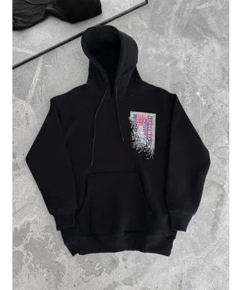 Uzun Kol Kapşonlu Ön Ve Arka Baskılı weathirt  iyah