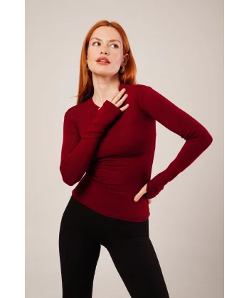 Uzun Kollu Basic Bordo Bluz
