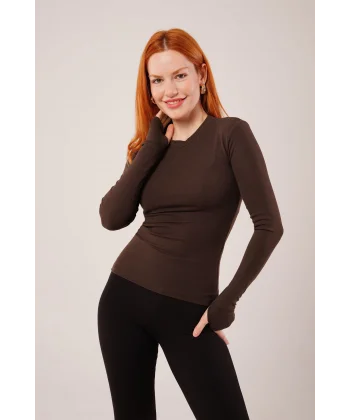 Uzun Kollu Basic Kahverengi Bluz