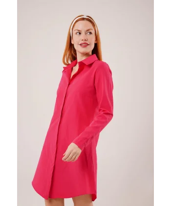 Uzun Kollu Fuşya Tunik Gömlek Elbise
