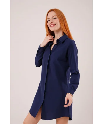 Uzun Kollu Koyu acivert Tunik Gömlek Elbise