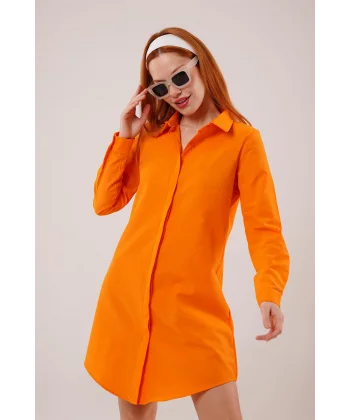 Uzun Kollu Koyu Turuncu Tunik Gömlek Elbise