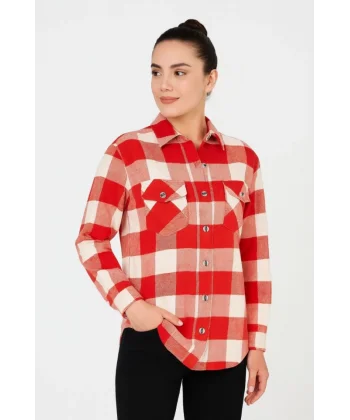 Uzun Kollu Oduncu Gömlek - Bordo