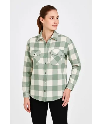 Uzun Kollu Oduncu Gömlek - Su Yeşili