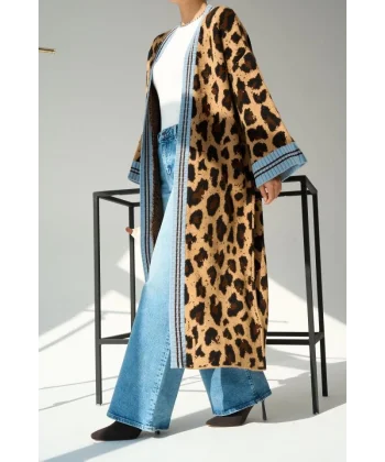 Uzun Leopar Hırka  CamelMavi