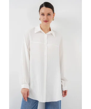 Uzun Oversize Gömlek 5965 - Beyaz