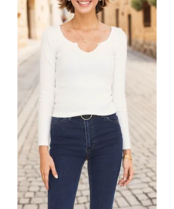V Yaka Dekolteli Body Ekru