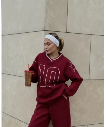 V Yaka Üç İplik weat Takım  Bordo