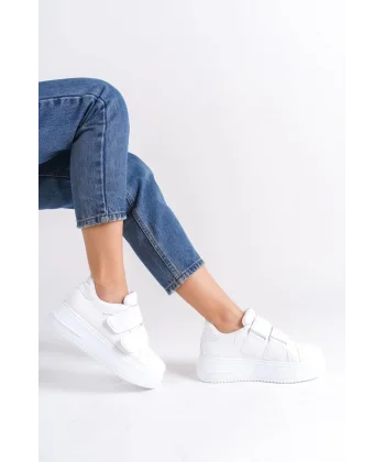 VALENCIA Bağcıksız Cırt Cırtlı Ortopedik Taban Kadın Sneaker Spor Ayakkabı CBT - Beyaz