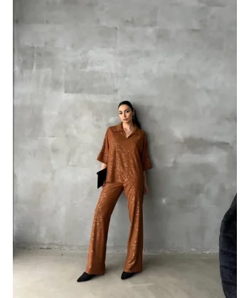 VARAKLI BLUZ PANTOLON TAKIM - Kahverengi
