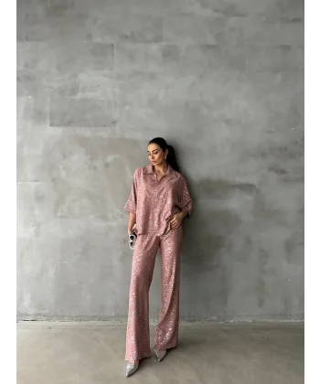 VARAKLI BLUZ PANTOLON TAKIM - Pudra