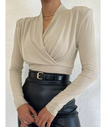 Vatkalı Kruvaze Model Sandy Bluz-Bej