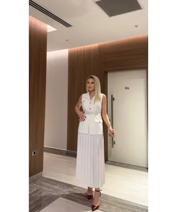 Vatkalı Yelek Etek İkili Takım