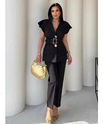 Vatkalı Yelek Pantolon İkili Takım