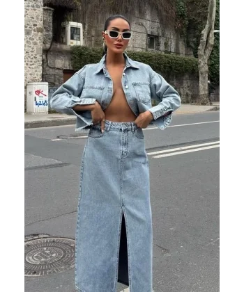 Veronika Yırtmaçlı Denim Takım 9913