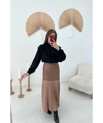 Vizon Alt Piliseli Deri Garnili Etek