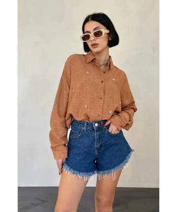 Vizon Taş İşlemeli Gömlek