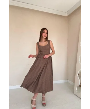 Vizon Yanları Büzgülü Göğüs Kuplu Elbise