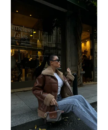 YAKA VE KO ANŞET KÜRK DETAYI DERİ ONT  Taba