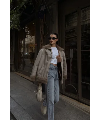 YAKA VE KO ANŞET KÜRK DETAYI DERİ ONT  Vizon