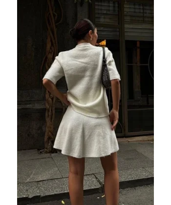 Yakası Taşlı Şardonlu Mini Etekli Takım 10002