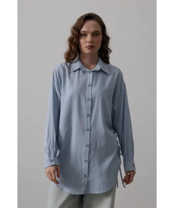 Yan Büzmeli Tunik Gömlek - Bebe Mavisi