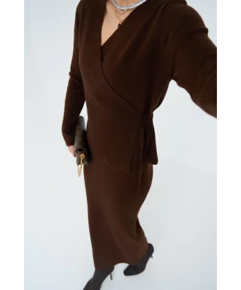 Yandan Bağlamalı Etekli Takım  Acı Kahve