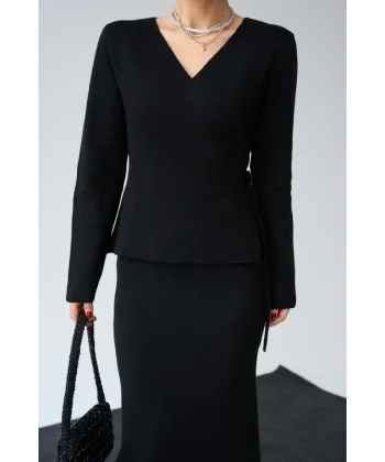 Yandan Bağlamalı Etekli Takım  Siyah