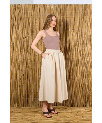 Yandan Cepli Etek  Bej