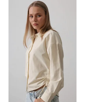 Yanları Bağlamalı Basic Gömlek - Ekru