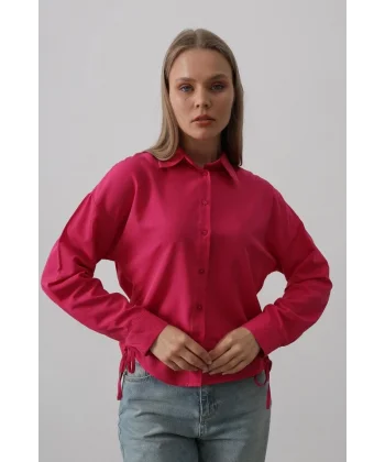 Yanları Bağlamalı Basic Gömlek - Fuşya