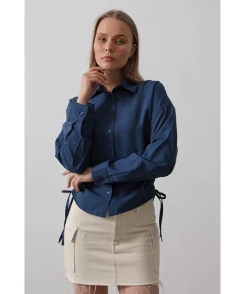 Yanları Bağlamalı Basic Gömlek - İndigo