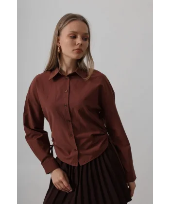 Yanları Bağlamalı Basic Gömlek - Koyu Kahve