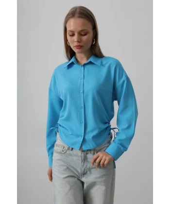 Yanları Bağlamalı Basic Gömlek - Turkuaz