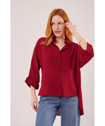 Yarasa Kol Rahat Kalıp Bordo Gömlek