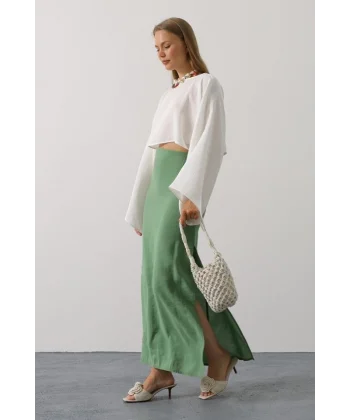 YARASA KOLLU CROP BLUZ - Beyaz