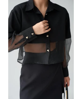 Yarı Transparan Gömlek - Siyah