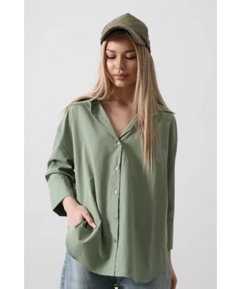 Yarım anşet Uzun Gömlek  Haki