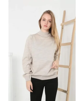 Yarım Balıkçı Yaka Triko Kazak  Bej