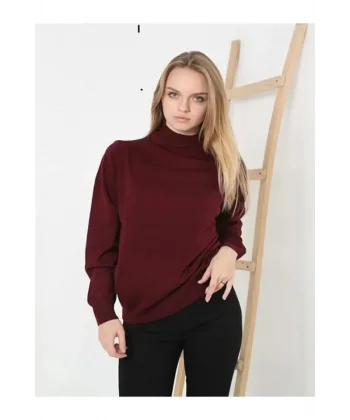 Yarım Balıkçı Yaka Triko Kazak  Bordo