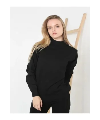 Yarım Balıkçı Yaka Triko Kazak  Siyah