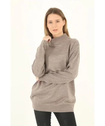 Yarım Balıkçı Yaka Triko Kazak  Vizon