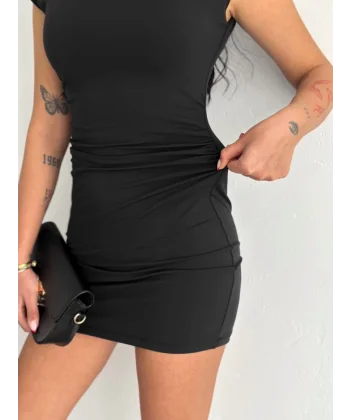 Yarım Bogazlı Kolsuz ini Boy Elbise  iyah