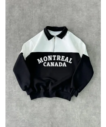 Yarım Fermuarlı Parçalı Yakalı weathirt  iyah