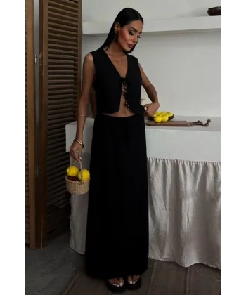 Yelek Önden Bağlamalı Uzun Etekli Takım 10192