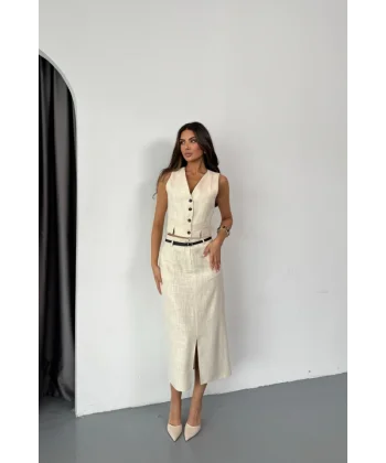 YELEK-ÖNDEN YIRTMAÇLI ETEK TK ŞANTUK KETEN - Ham