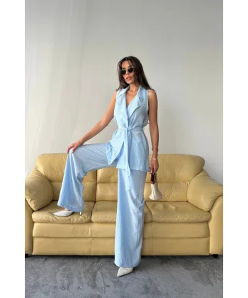 YELEK - PANTOLON TAKIM ÇİLEK KUMAŞ - Bebe Mavi